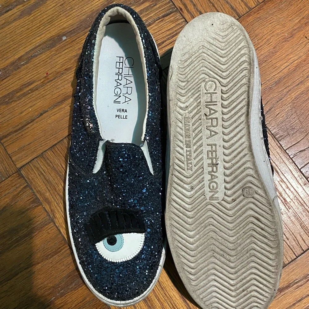 Chiara Ferragni glitter winking slip on shoes 39